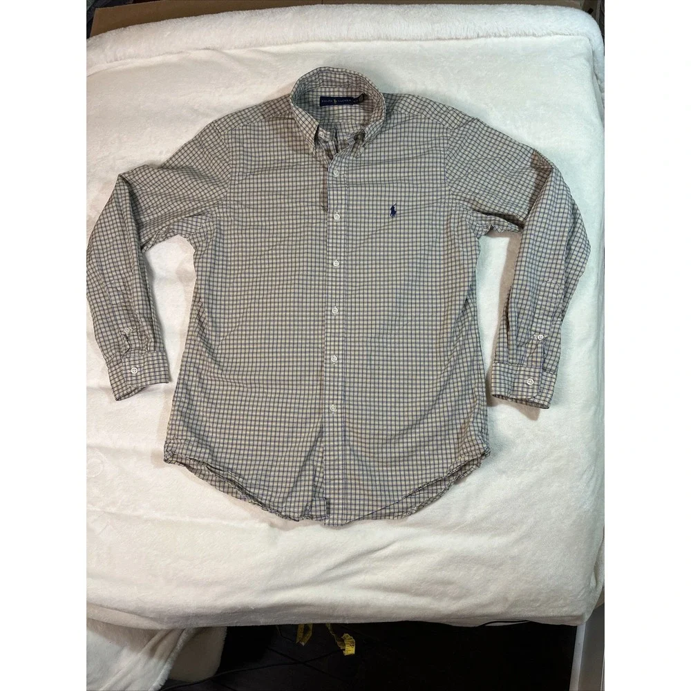 Ralph Lauren Mens M Classic Fit Blue Yellow Check Button Down Long Sleeve Shirt - Picture 1 of 12